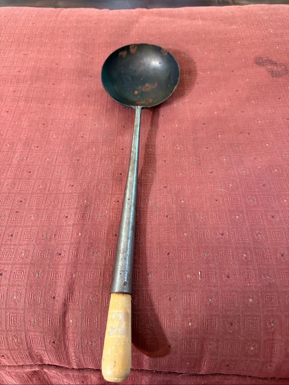 Vintage Black Metal Soup Ladle with Wood Handle